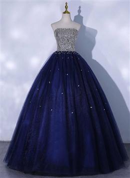 Picture of Blue Sequins and Beaded Ball Gown Tulle Lace-up Formal Dresses,Blue Evening Dresses Party Dress